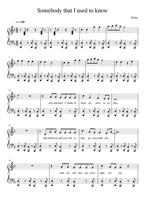 Gotye - Somebody that I used to know Sheet music for Piano (Solo) Easy ...