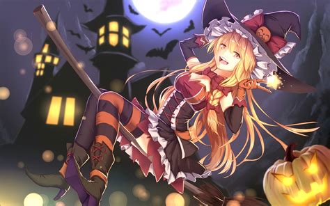 Anime character witch, Halloween, witch hat, pumpkin, witch HD ...