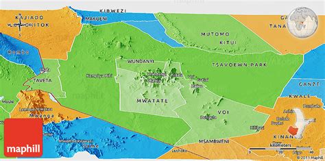 Political Shades Panoramic Map of TAITA TAVETA