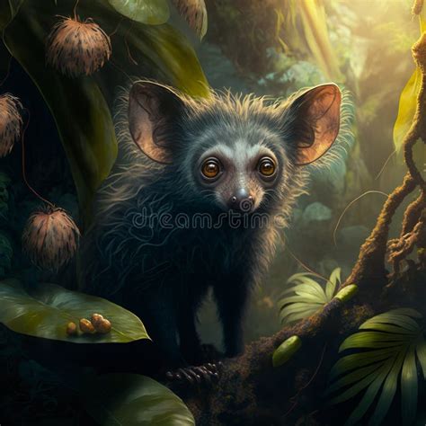 Detailed Realistic Aye-aye in Rainforest (generative AI) Stock ...