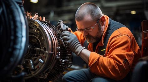 Premium Photo | Car mechanic man at the garage fixing the engine