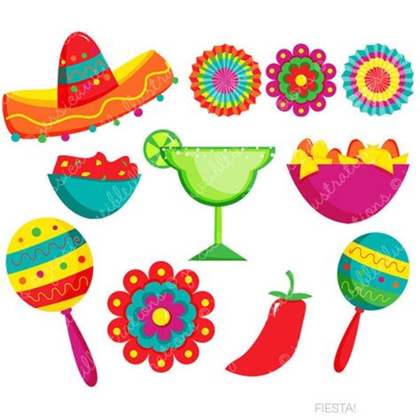 Fiesta Cute Digital Clipart, Spanish Mexican Clipart, Mexican Graphics ...