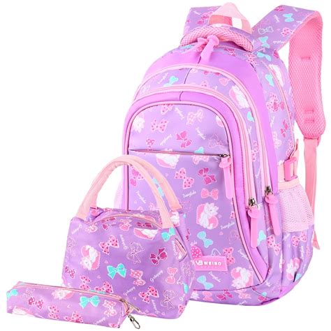 Set of 3 Backpack, Teens Adorable School Backpack Set Nylon Girls ...