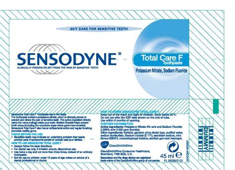 Sensodyne Total Care F Toothpaste - Leaflet