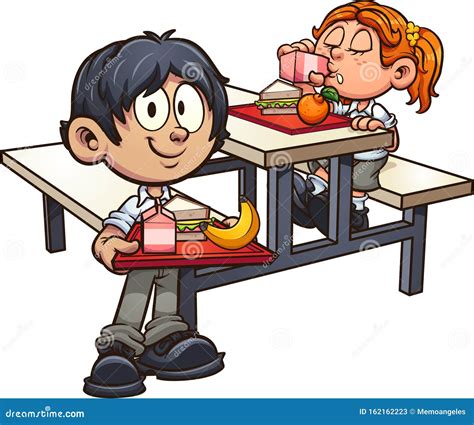 School Boy and Girl in Uniform Having Lunch Stock Vector - Illustration ...