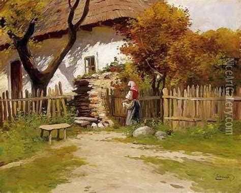 Village Scene Oil Painting, Gyula, Julius Zorkoczy Oil Paintings ...