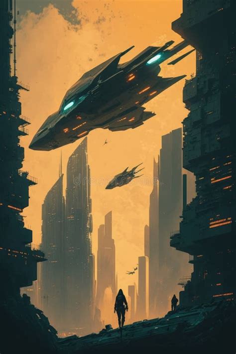 Futuristic Aircrafts Zoom Past City Skyscrapers Digital Art Poster AI ...