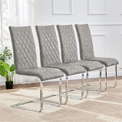 GIZZA Distressed Faux Grey Leather Dining Chairs with Solid Chrome ...