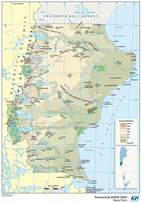 Physical map of the Province of Santa Cruz, Argentina | Gifex