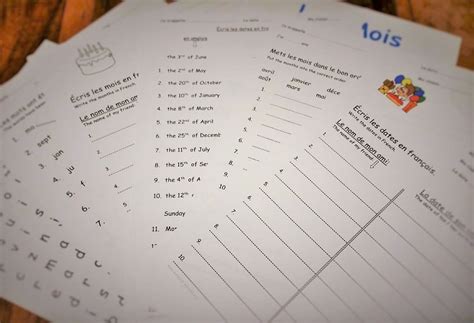 Months, Birthdays and Dates in French: Worksheets & Bi