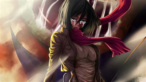 Attack On Titan Mikasa Ackerman Crying With Red Scarf HD Anime ...