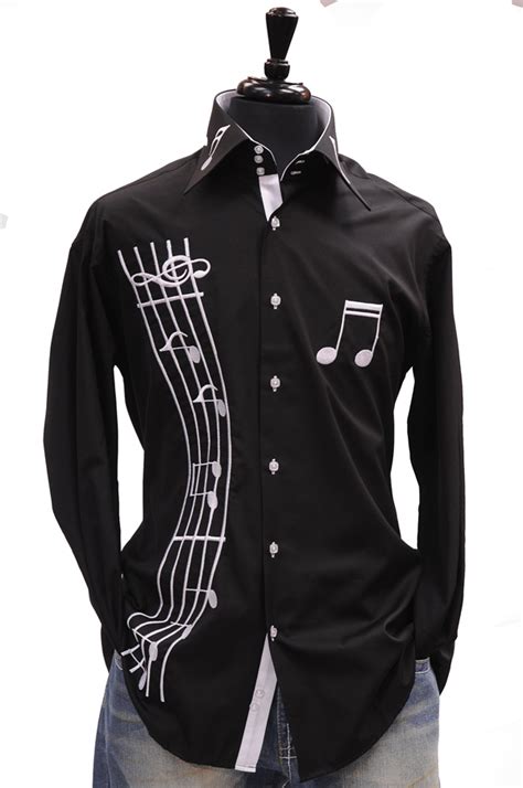 Axxess Black White Music Notes High Collar Cotton French Cuff Jazz Mens ...