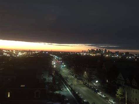 Sunrise view of Boston skyline from my balcony, thick clouds from ...