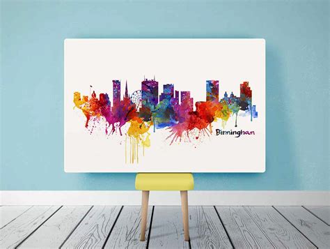 Birmingham Skyline Silhouette Printable Watercolor Painting - Etsy