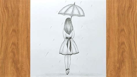 Pencil Drawing Of Girl With Umbrella