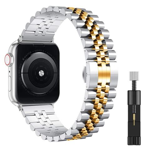 Gold-Silver Link Metal Strap For Apple Watch Series 9/8/7/6/5/4/3/2/1 ...