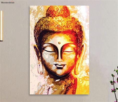 Buy Buddha Oil paint Art Teakwood Canvas Stretched and Framed Wall ...