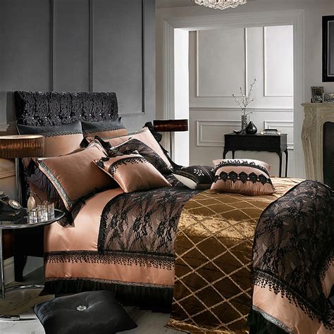 Queen King size Black Lace Bedding Sets Luxury Silk Cotton Duvet Cover ...