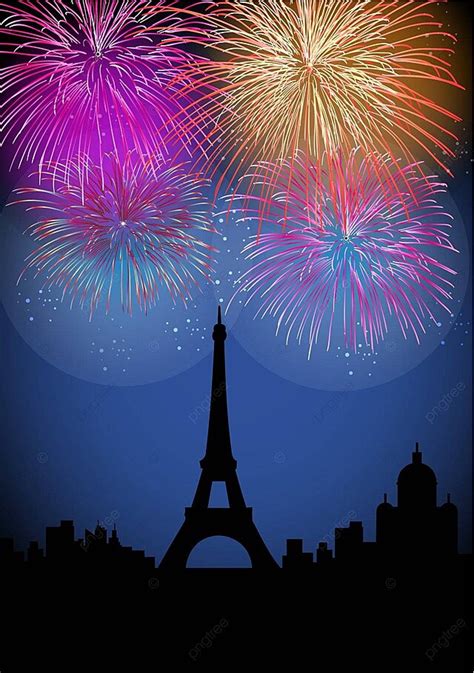 Happy New Year Fireworks In France Happy Landmark Christmas Vector ...