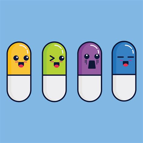 a set of medicine or vitamins, pills vector illustration in cute ...