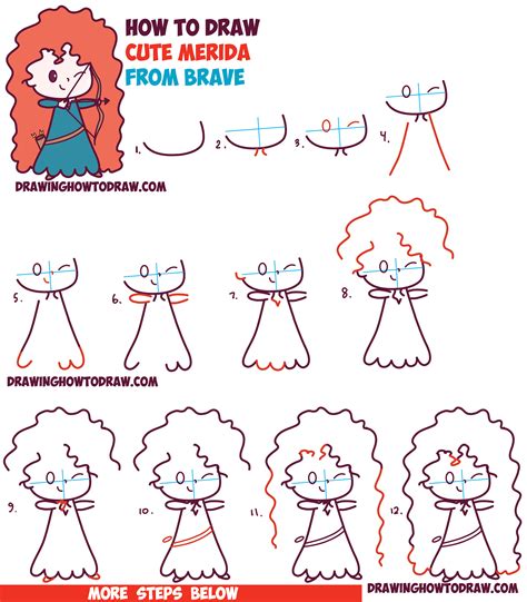 How to Draw Cute Kawaii Chibi Merida from Disney Pixar’s Brave in Easy ...