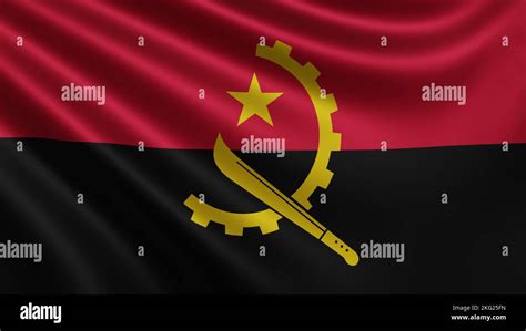 Render of the Angolan flag flutters in the wind close-up, the national ...