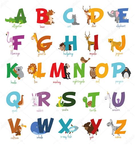 Zoo de dessin animé mignon illustrated alphabet avec des animaux drôles ...