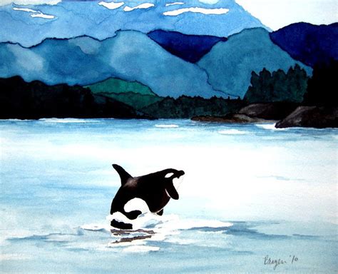 Watercolor Painting - Orca Art Print - Killer Whale Wildlife Seascape ...