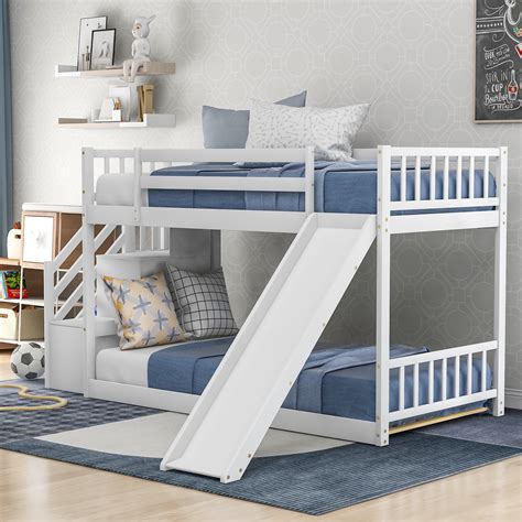 Euroco Twin over Twin Bunk Bed with Slide and Stairway for Kids' Room ...