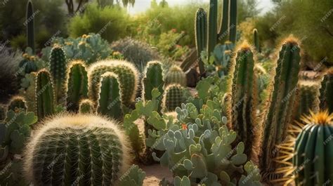 Premium AI Image | A variety of cactus plants in a desert setting.