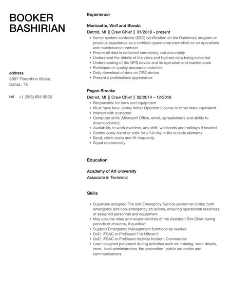 Crew Chief Resume Samples | Velvet Jobs