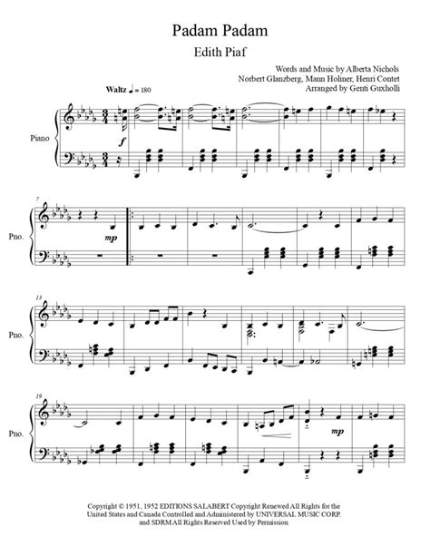 Edith Piaf – Padam Padam (Piano Solo) – Littlesheetmusic