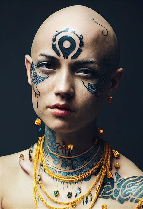 Beautiful Bald Female Monk Glowing Light Tattoos On Hea 784f8f34 C8ac ...