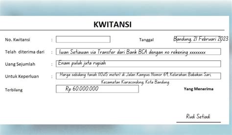 Contoh Surat Lengkap Kwitansi Pembayaran Jual Beli Tanah Yang Benar ...