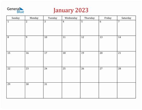 General Blue January 2023 Calendar – Get Calendar 2023 Update