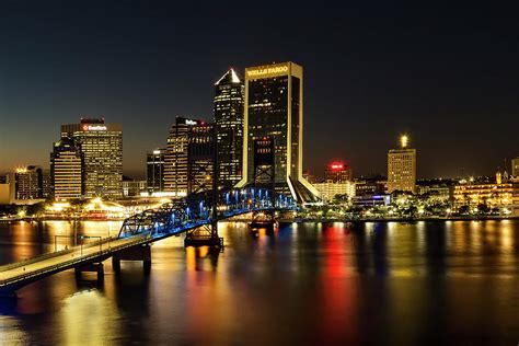 St Johns River Skyline By Night, Jacksonville, Florida Photograph by ...