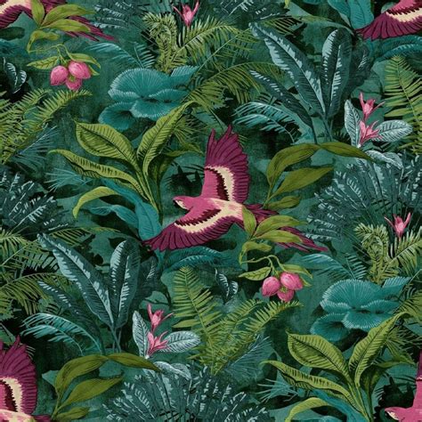 Rasch Tropical Teal Green Rainforest Wallpaper Botanical Floral Birds ...