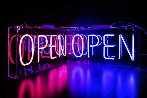 Neon Blue Open - Kemp London - Bespoke neon signs and prop hire. | Neon ...