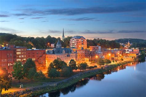 Augusta, Maine, USA Downtown Skyline on the Kennebec River Stock Photo ...