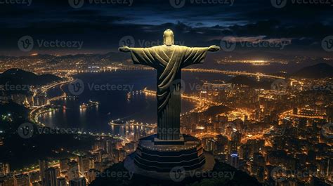 Night view of Christ the Redeemer. Generative AI 32975578 Stock Photo ...