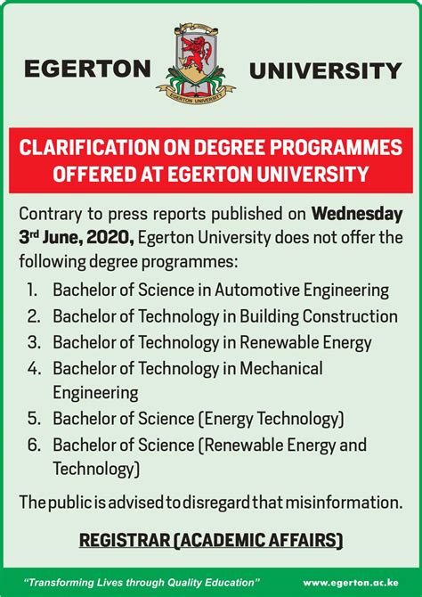 Egerton University on Twitter: "CLARIFICATION ON DEGREE PROGRAMMES ...