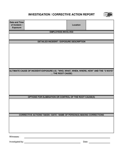 Corrective Action Report Printable Form - Printable Forms Free Online