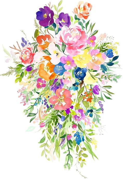 "Colorful Large Watercolor Flower Bouquet" by junkydotcom | Redbubble