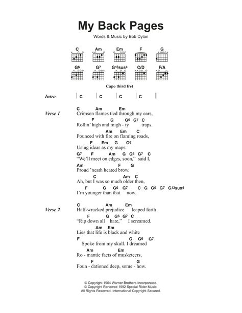 My Back Pages by Bob Dylan - Guitar Chords/Lyrics - Guitar Instructor