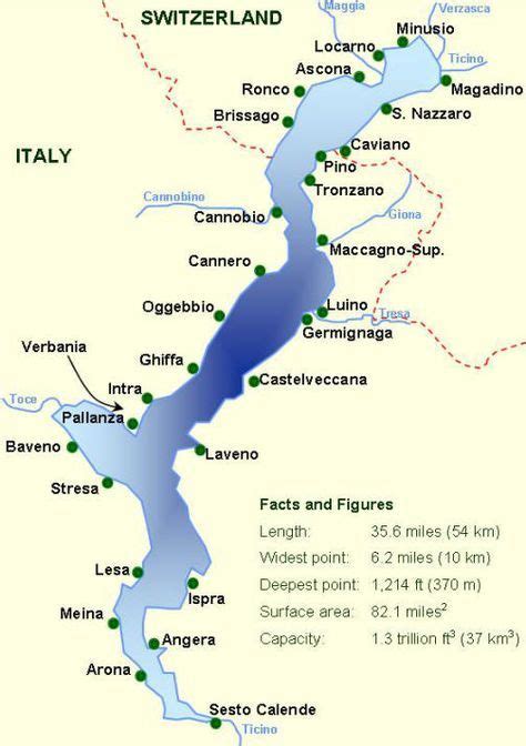 Map with all the towns on Lake Maggiore - you can see that the lake is ...