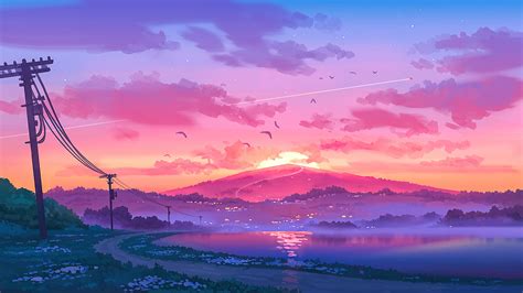 Sunset in the mountains Illustration Wallpaper 4k HD ID:6348