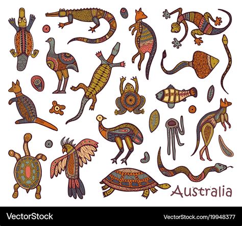 Animals drawings aboriginal australian style Vector Image