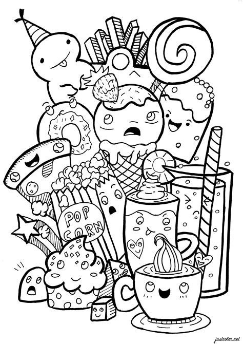 Junk food Doodle - Doodle Art / Doodling Coloring Pages for adults