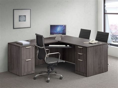 Gray L Shaped Desk with Keyboard Tray | Madison Liquidators