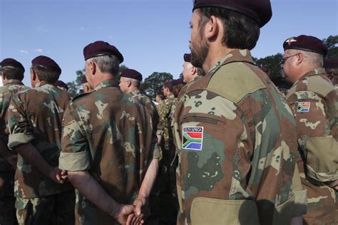 South African paratroopers stand in formation as they wait to compete ...